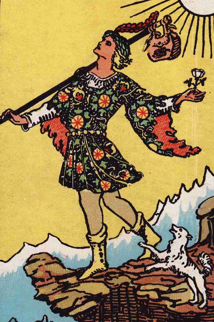 The Fool tarot card artwork used in the Zodico guide.