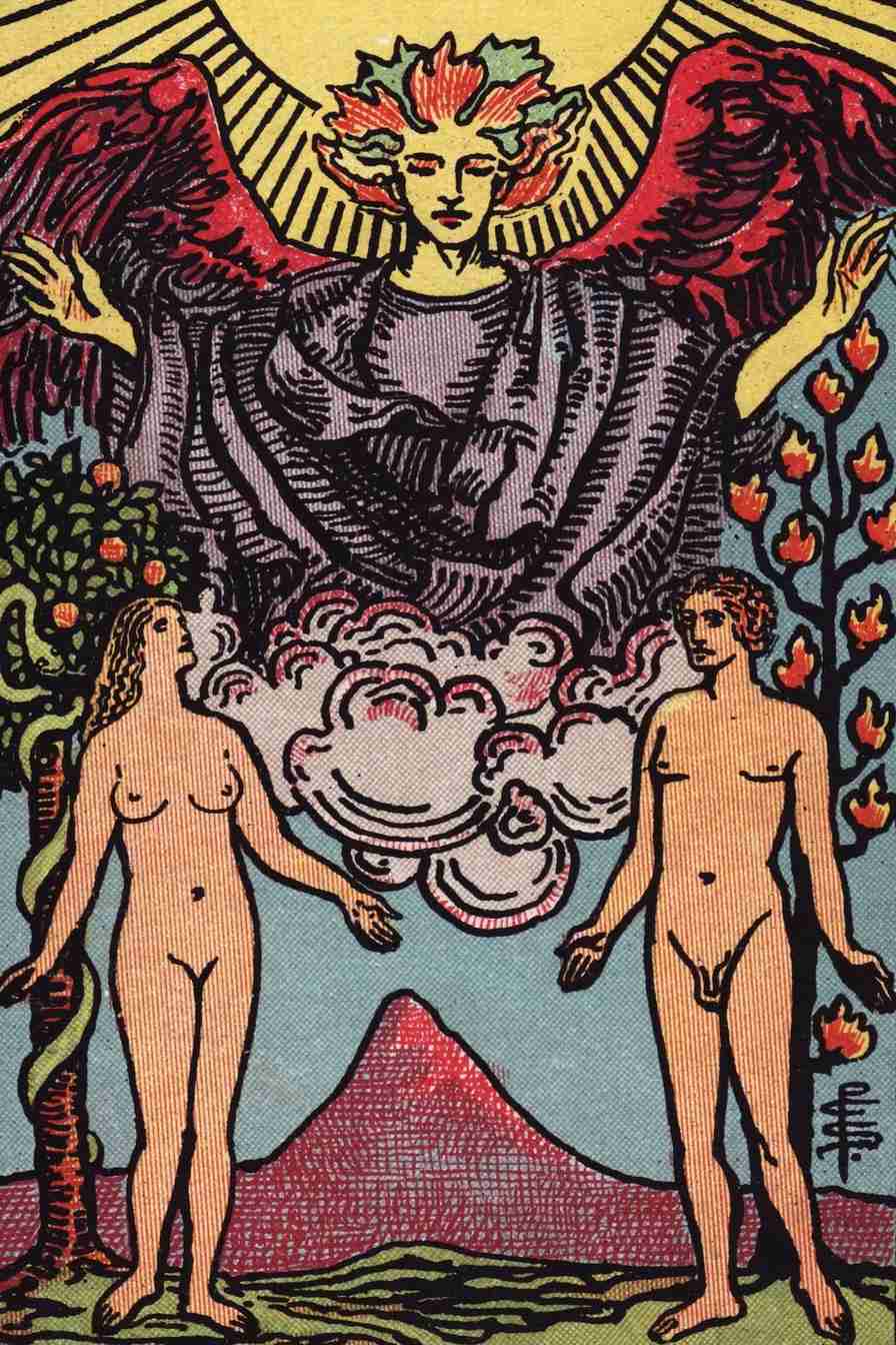 The Lovers tarot card artwork used in the Zodico guide.