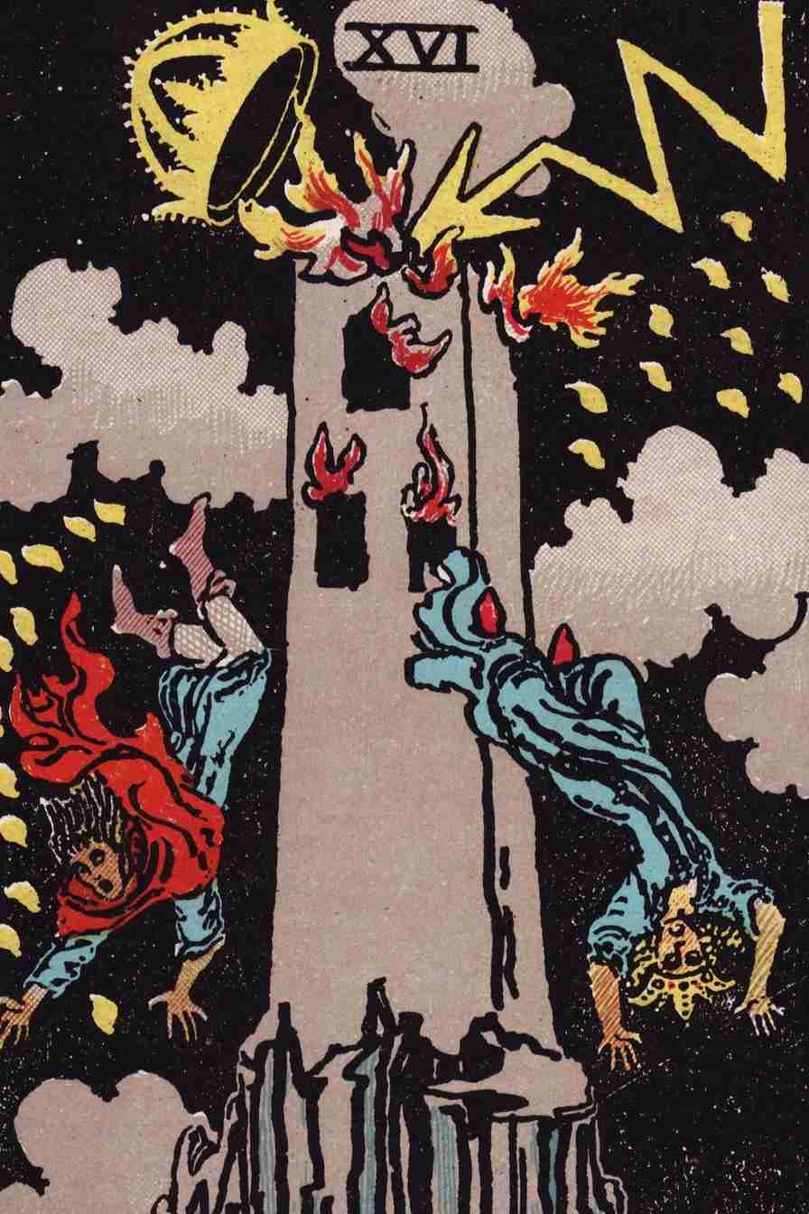 The Tower tarot card artwork used in the Zodico guide.